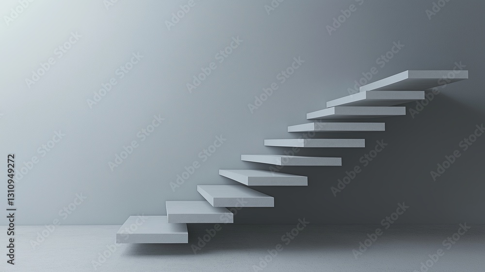 A floating staircase leading to nowhere against a gray background