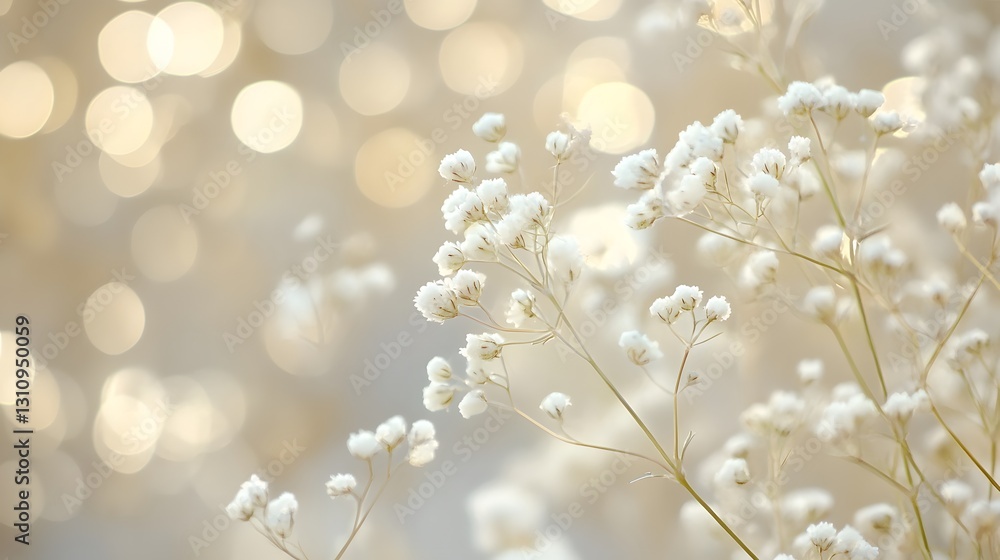 Fototapeta premium Delicate white flowers and shimmering lights make a lovely composition