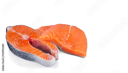 Fresh raw salmon fish  isolated on white background, top view on a white background.