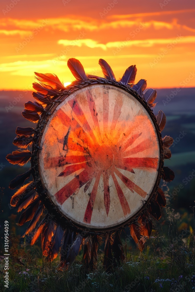 Fototapeta premium Sunset Native American drum ceremony landscape