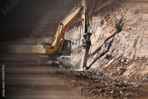 excavator digging in the sand