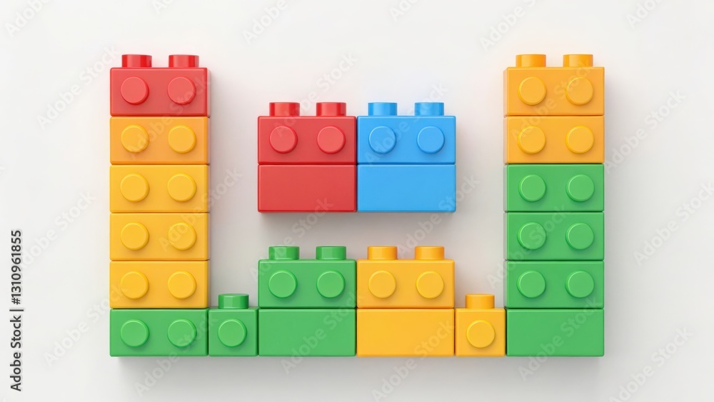 a collection of colorful toy bricks, arranged neatly a collection of colorful toy bricks, arranged neatly