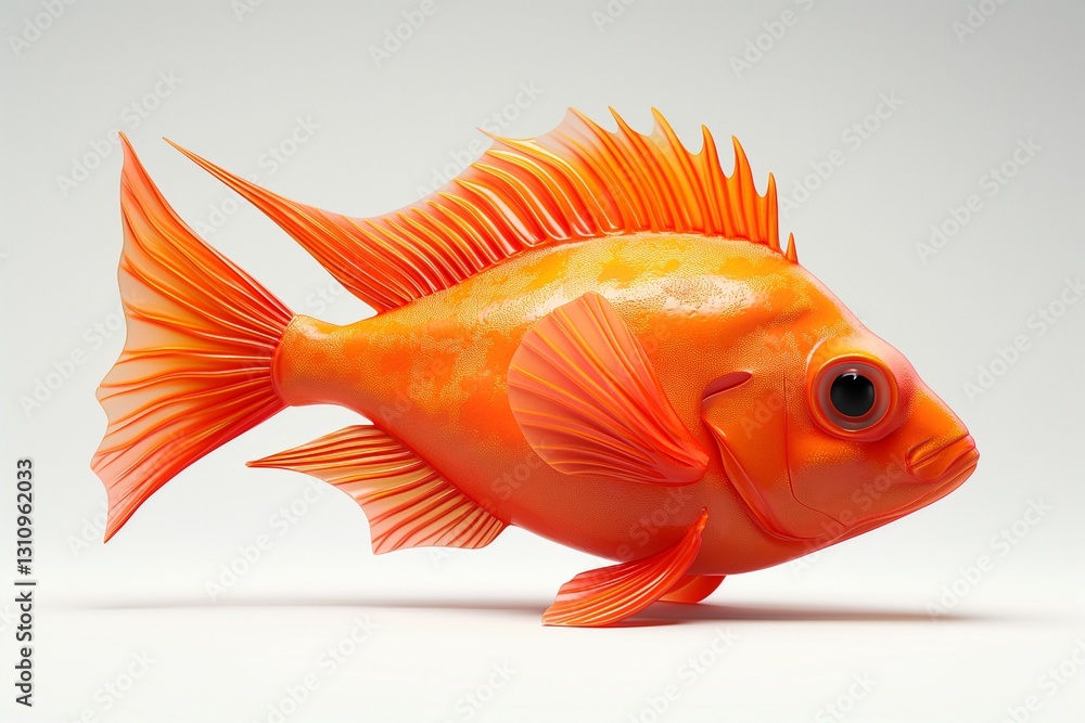 Fototapeta premium Vibrant orange fish with striking fins swimming gracefully against a neutral backdrop.