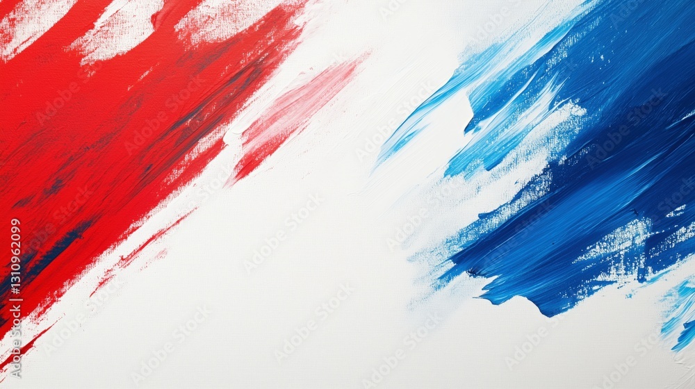 Patriotic background with bold red, white, and blue brush strokes, free space for text