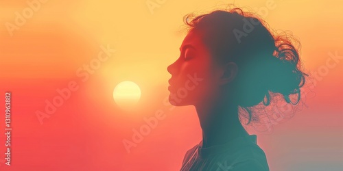 Wallpaper Mural Silhouette of a young woman with curly hair against a vibrant sunset, creating a dreamy and serene atmosphere. Torontodigital.ca