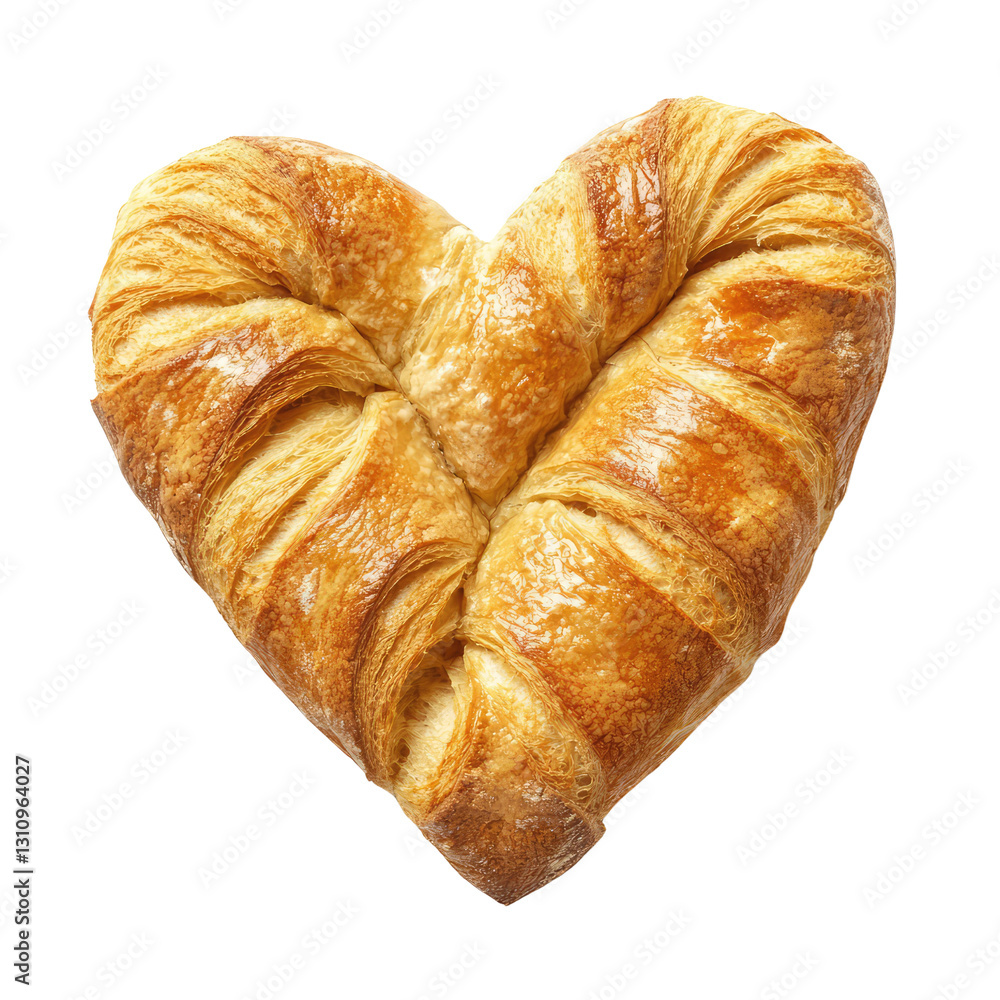 Flaky Heart-Shaped Pastry with Golden Brown Layers Served on White Background Ideal for Romantic Breakfast or Bakery Menu Design Flaky Heart-Shaped Pastry with Golden Brown Layers Served on White Background Ideal for Romantic Breakfast or Bakery Menu Design