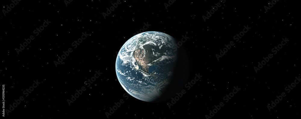 Fototapeta premium A breathtaking aerial view of Earth captured from space, showcasing the planet's vibrant blue oceans and green landmasses, surrounded by a stunning backdrop of twinkling stars.