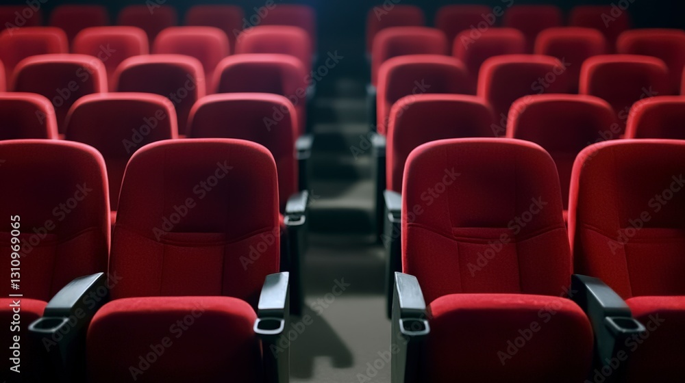 Fototapeta premium Empty Red Cinema Seats Movie Theater Dark Ambiance Film Industry