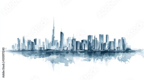 Wallpaper Mural Watercolor Dubai skyline, urban landscape, tourism, travel brochure Torontodigital.ca