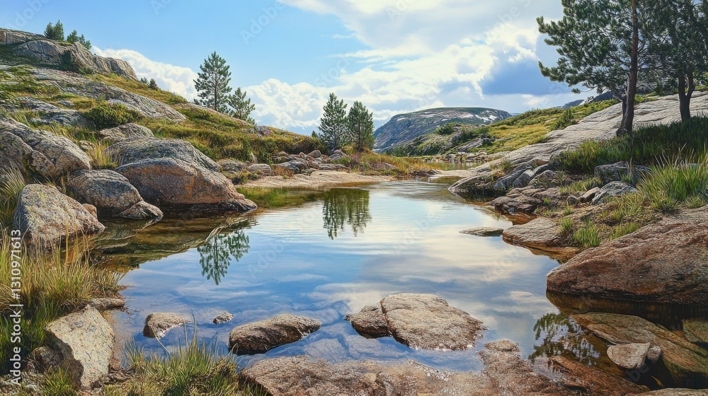 Tranquil Mountain Lake Reflection at Sunset Tranquil Mountain Lake Reflection at Sunset