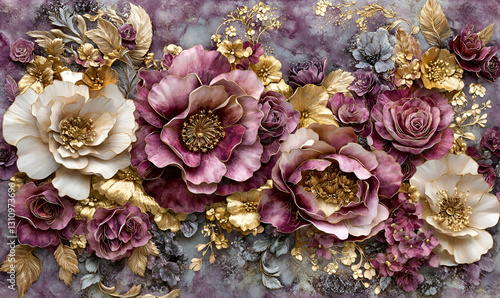 Fototapeta Naklejka Na Ścianę i Meble -  Luxurious floral wall mural