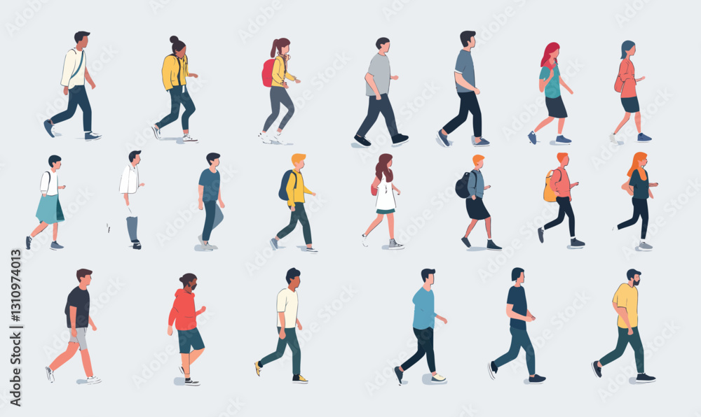 Vector Illustration of Diverse People Walking Top View for Animation or Design Projects Vector Illustration of Diverse People Walking Top View for Animation or Design Projects