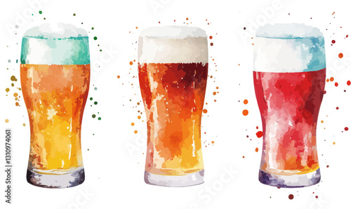 Watercolor Beer Glasses Set Vector Clipart for Minimalist Graphic Design Resources