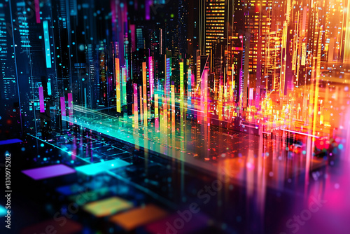 Wallpaper Mural Vibrant City Lights and Data Streams Torontodigital.ca