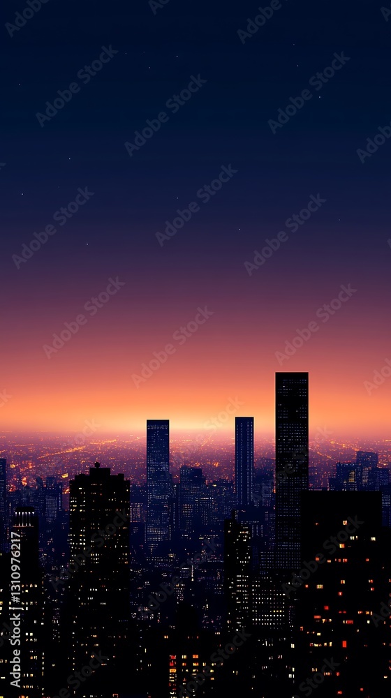 Fototapeta premium A skyline at dusk, showcasing city buildings against a colorful gradient sky.