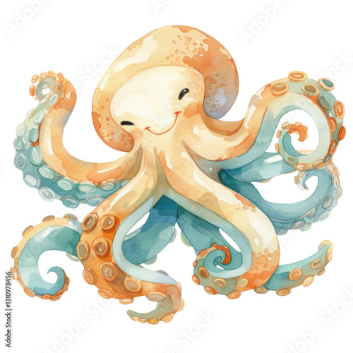 Playful octopus swimming in the ocean cartoon illustration underwater environment whimsical style photo