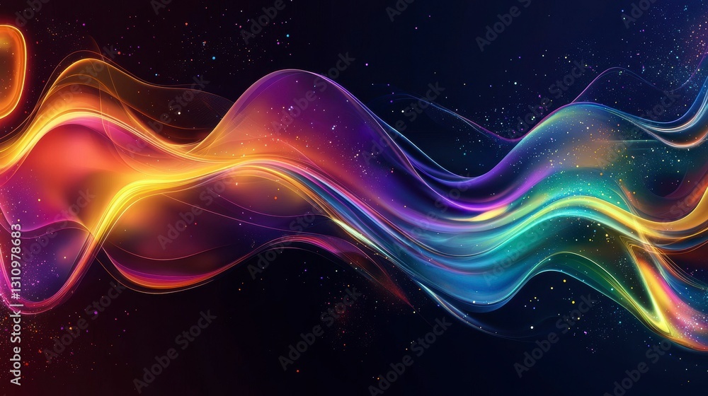 Fototapeta premium Luminous Abstract Wave Pattern with Dynamic Color Gradients and Sparkling Dust on Dark Backdrop