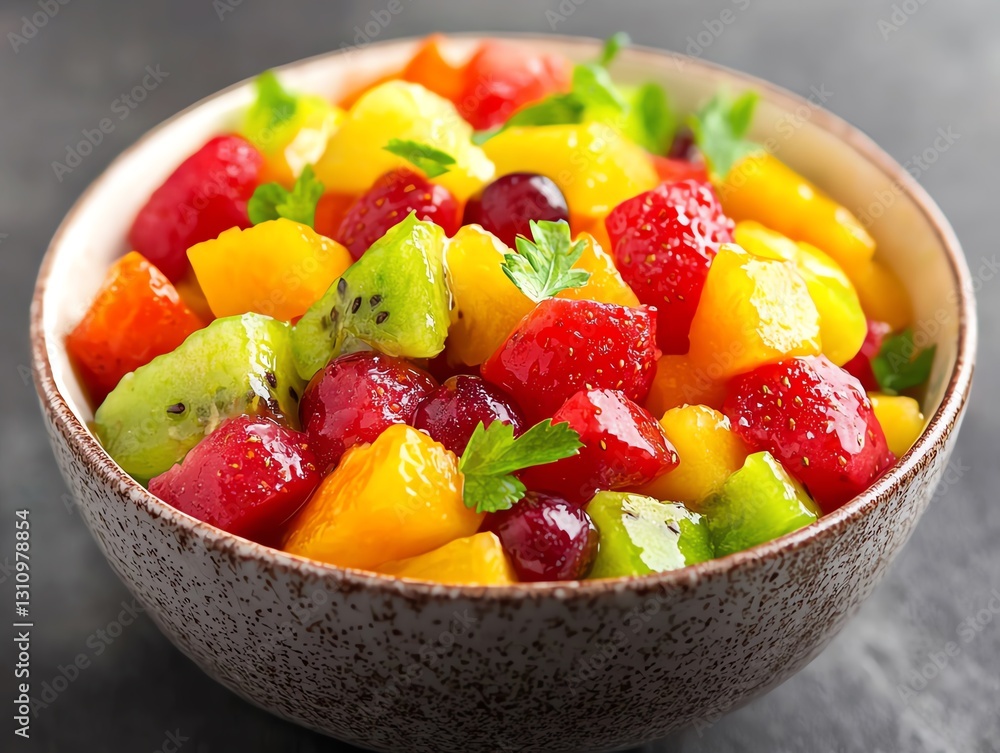 Mixed tropical fruit blend, naturally sweet, beautifully garnished with herbs Mixed tropical fruit blend, naturally sweet, beautifully garnished with herbs