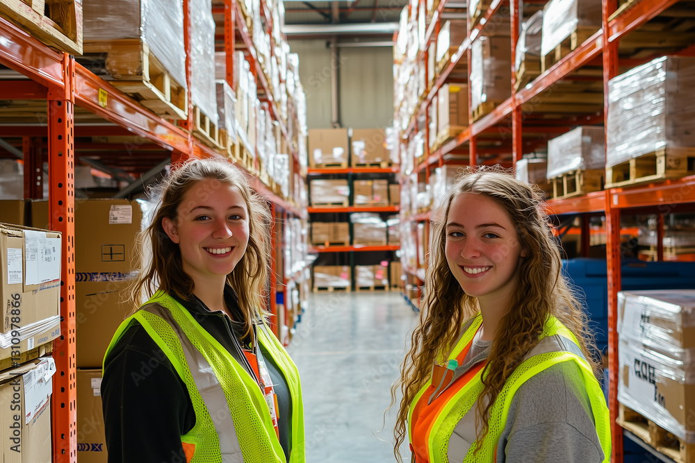 Obraz premium Smiling Warehouse Workers in Action