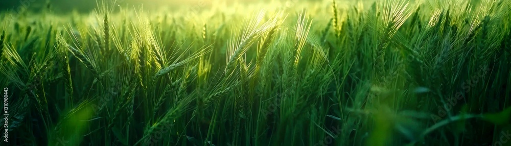 Field of Green Wheat Grains Swaying Gently in the Breeze Under the Warm Sunlight Outdoors Field of Green Wheat Grains Swaying Gently in the Breeze Under the Warm Sunlight Outdoors