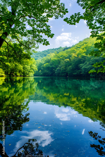 Tranquil Lake Surrounded by Lush Trees Reflecting Nature’s Serenity