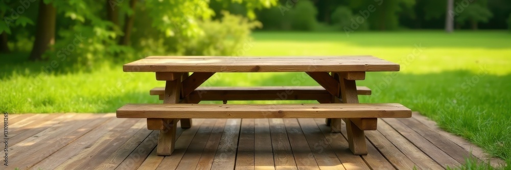 Classic picnic table, smooth planks, clean lines , isolated, summer Classic picnic table, smooth planks, clean lines , isolated, summer