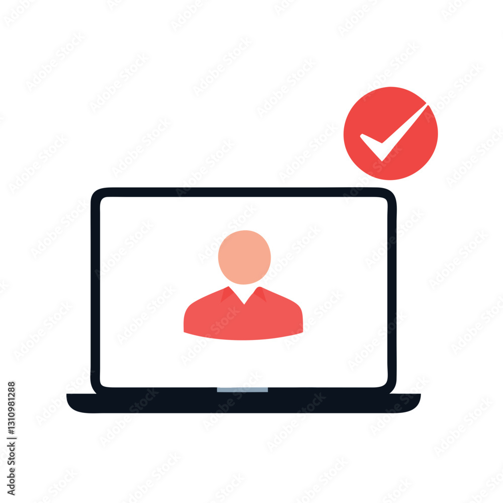 Laptop screen with verified user icon Laptop screen with verified user icon