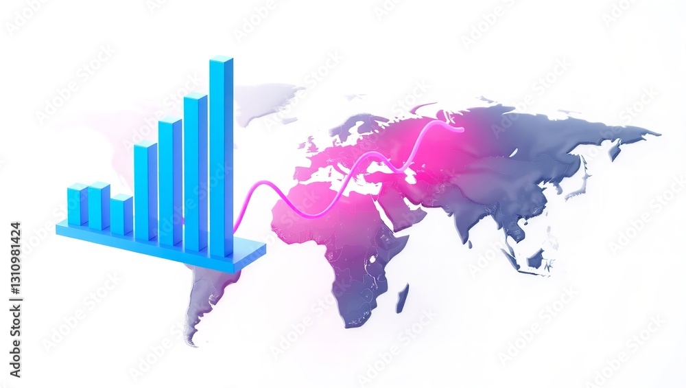 custom made wallpaper toronto digitalA futuristic financial chart with 3D blue bars of data growth with a world map
