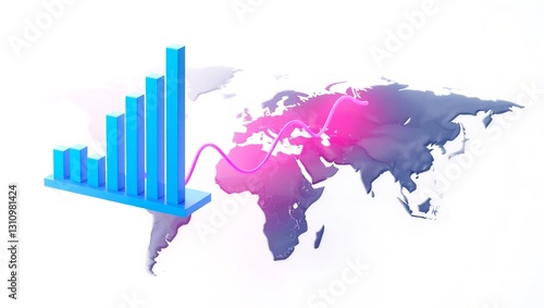 Wallpaper Mural A futuristic financial chart with 3D blue bars of data growth with a world map Torontodigital.ca