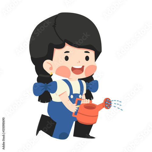 child holding a watering can