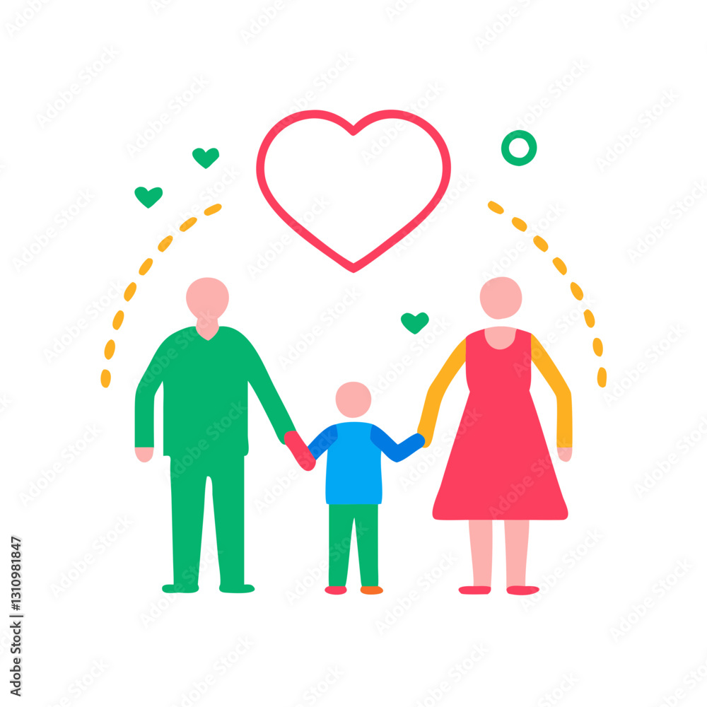 Family with heart symbol above Family with heart symbol above
