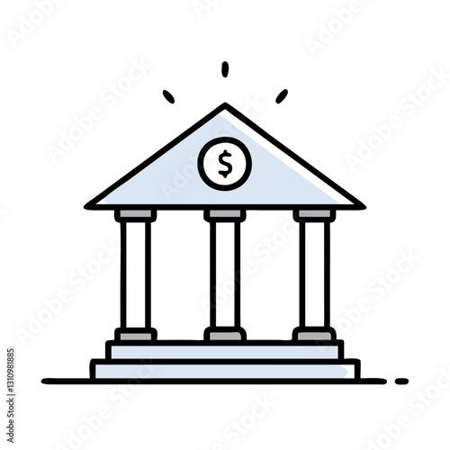Minimalist bank building with coin symbol