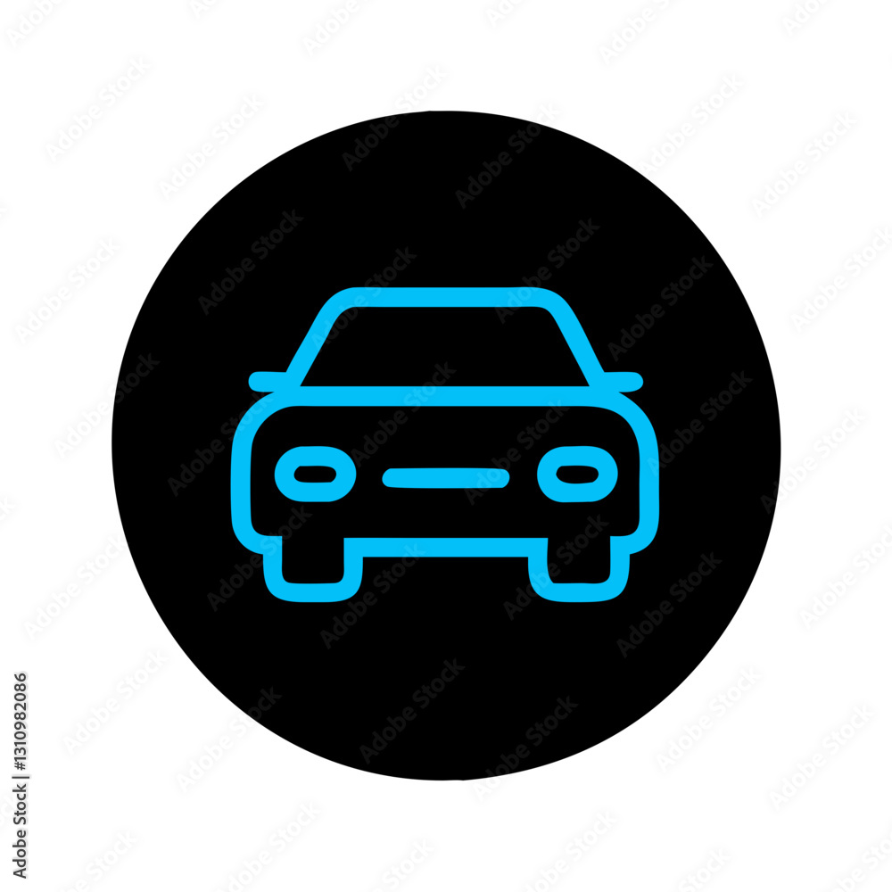 Black circular car icon with blue outline Black circular car icon with blue outline
