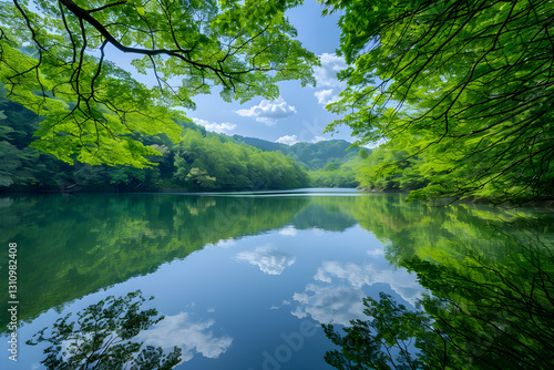 Tranquil Lake Surrounded by Lush Trees Reflecting Nature’s Serenity