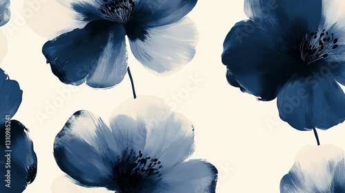 Fototapeta Naklejka Na Ścianę i Meble -  Dark blue floral watercolor painting of several different beautiful flowers