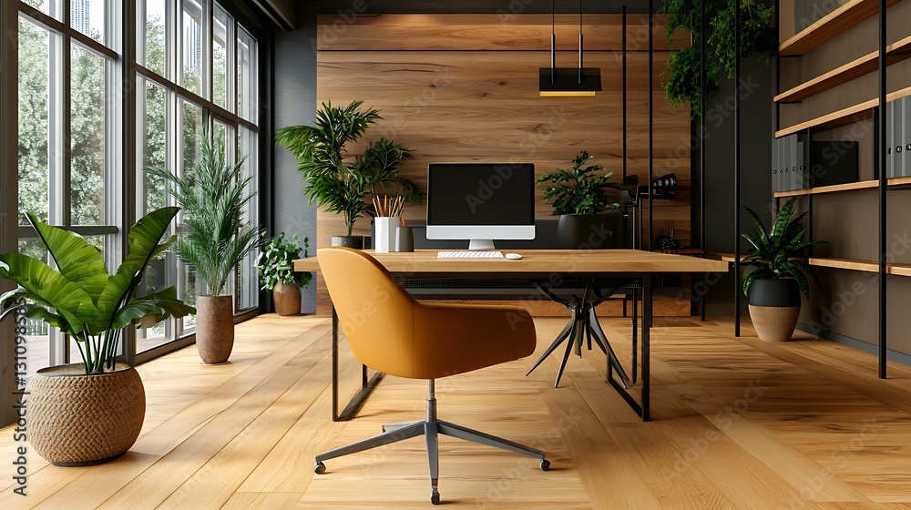 Stylish and productive home office setup featuring modern ergonomic furniture Stylish and productive home office setup featuring modern ergonomic furniture