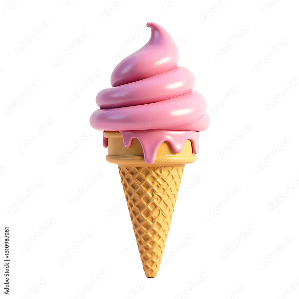 Pink soft-serve ice cream in a waffle cone with smooth, glossy texture Pink soft-serve ice cream in a waffle cone with smooth, glossy texture
