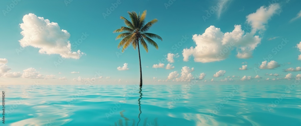 Obraz premium Glistening turquoise water reflects palm tree shadows at a tranquil tropical oasis on a sunny day