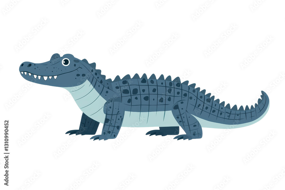 Obraz premium A flat style illustrated crocodile, isolate on white background, displaying its unique features in a vibrant color palette. PNG