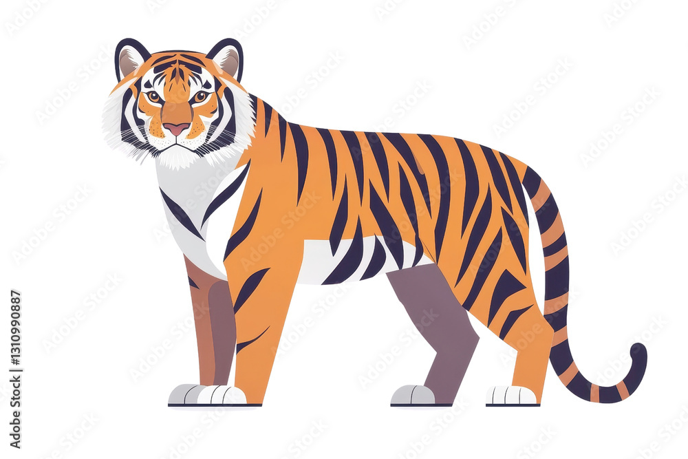 Obraz premium Flat style tiger illustration, isolate on white background, with bold colors and simple design. PNG