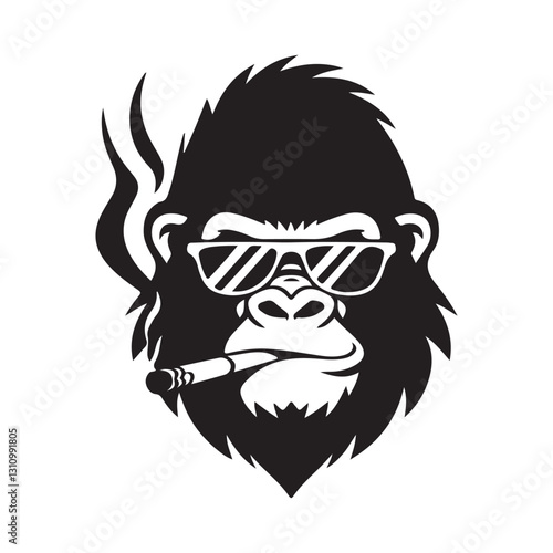 Gorilla wearing stylish sunglasses with a cigar in its mouth silhouette vector illustration