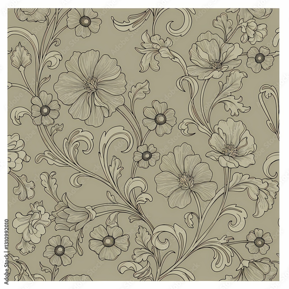 Elegant floral pattern with delicate lines on a soft background Elegant floral pattern with delicate lines on a soft background