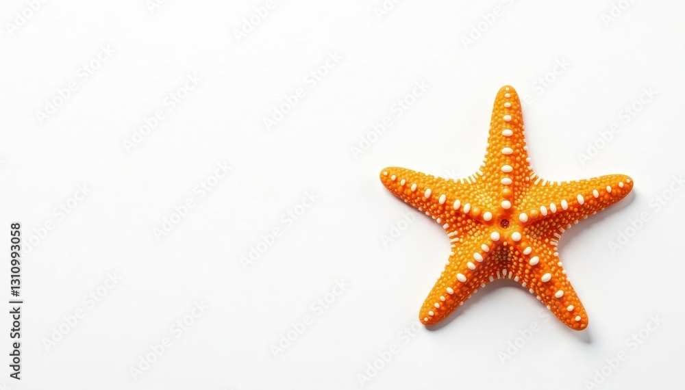 Five-pointed starfish, vibrant orange, isolated on pure white background , beach, echinoderm Five-pointed starfish, vibrant orange, isolated on pure white background , beach, echinoderm