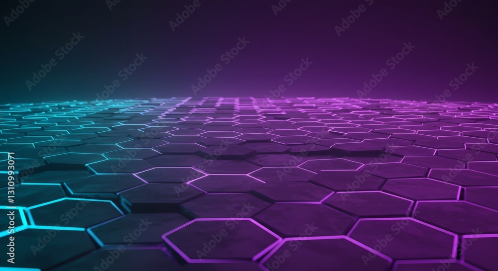 Fototapeta premium Abstract Hexagon Pattern Glowing with Neon Colors Futuristic Technological Background