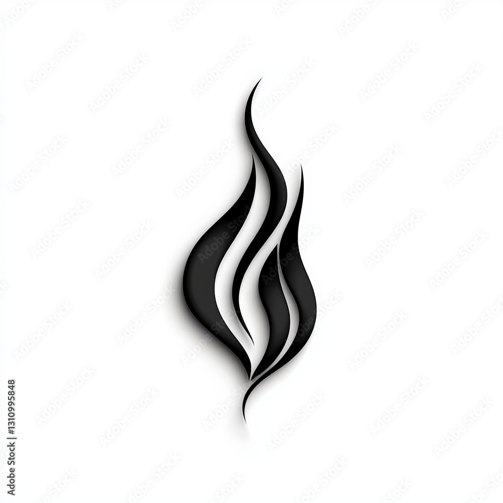 Abstract black flame design on a white background, symbolizing energy and passion. Abstract black flame design on a white background, symbolizing energy and passion.