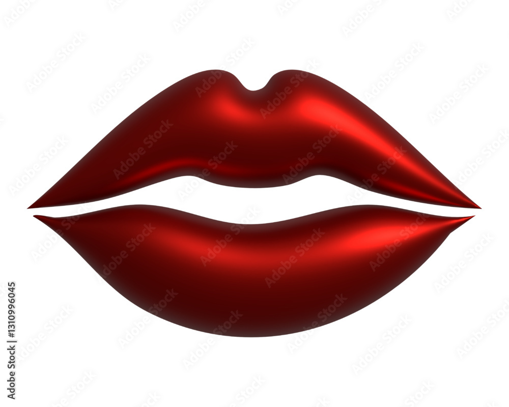 Fototapeta premium Hyper-Realistic 3D Render of Glossy Red Metallic Lips with Futuristic Shiny Texture and Reflective Surface, Perfect for High-Tech, Fashion, and Digital Art Designs