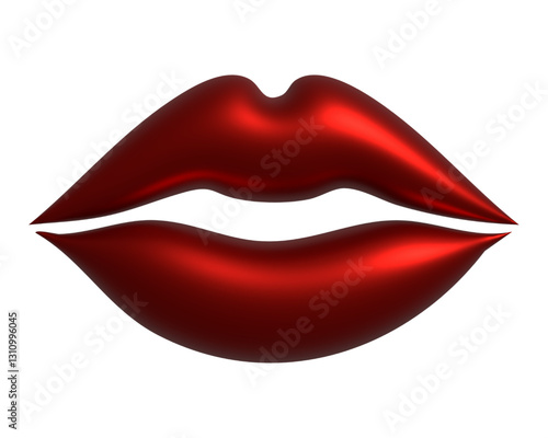 Hyper-Realistic 3D Render of Glossy Red Metallic Lips with Futuristic Shiny Texture and Reflective Surface, Perfect for High-Tech, Fashion, and Digital Art Designs