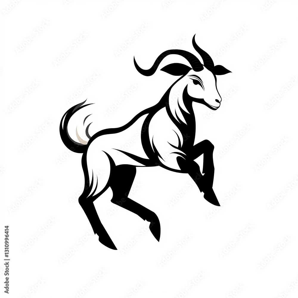 Dynamic black and white goat illustration with a lively pose. Dynamic black and white goat illustration with a lively pose.