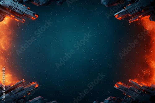Futuristic Sci-Fi Landscape with Space Structures and Cosmic Background