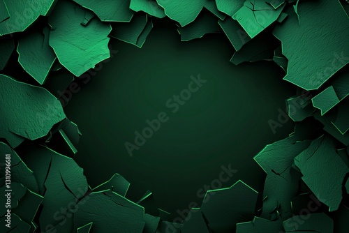 Cracked Green Surface with Fragments and Dark Center Space
